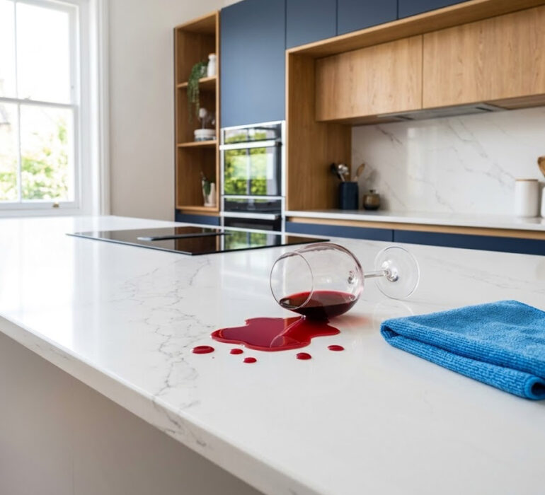 quartz-worktop-stain-resistance-wine-spill